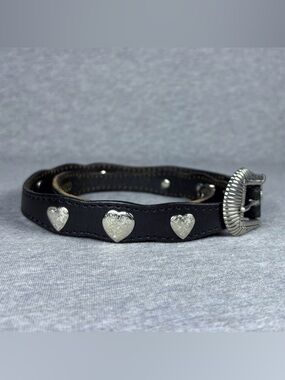Vintage Western Concho Belt Hearts Silver Black Cowhide Leather Women’s 24-29”